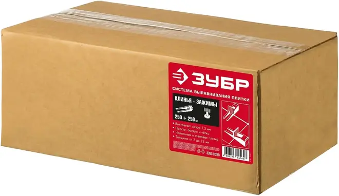 Зубр система выравнивания плитки (зажимы + клинья 1.7 мм) 250 зажимов + 250 клиньев