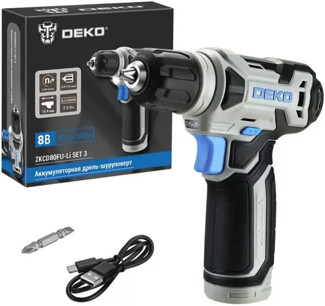 Deko ZKCD80FU-LI SET 3 дрель-шуруповерт аккумуляторная №063-4128 (8 В)