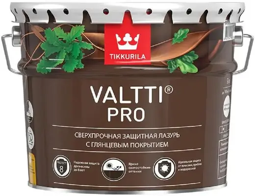 Тиккурила Valtti Pro сверхпрочная защитная лазурь с глянцевым покрытием (9 л ) палисандр