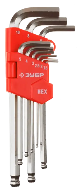 Зубр Мастер набор ключей имбусовых с шариком (1.5-10 мм)