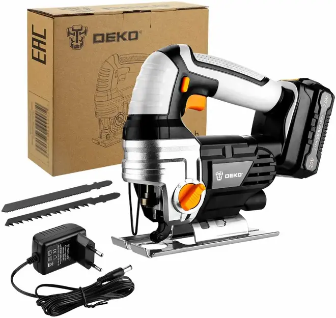 Deko DKJS20 лобзик аккумуляторный 1 лобзик + 1 аккумулятор + 2 пильных лезвия + 1 зарядное устройство