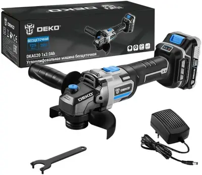 Deko DKAG20 машина углошлифовальная 1 машина углошлифовальная + 1 аккумулятор * 5.0 Ач + 1 зарядное устройство + 1 гаечный ключ