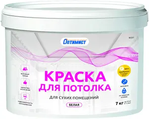 Оптимист W 201 краска для потолка для сухих помещений белая