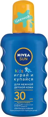 Нивея Sun Kids Играй и Купайся SPF30 спрей солнцезащитный цветной для нежной детской кожи