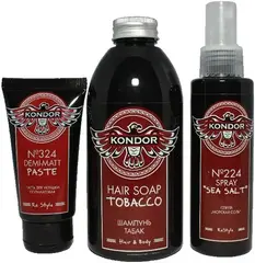 Kondor Tobacco/Sea Salt №224 Spray/№324 Demi-Matt Paste набор для волос мужской (шампунь + спрей + паста)